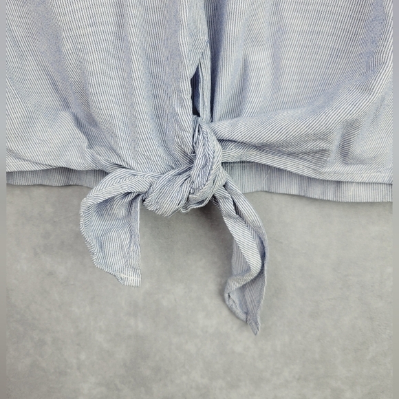 Woman's Small Madewell Blue and White Striped Tie Blouse - Picture 3 of 10